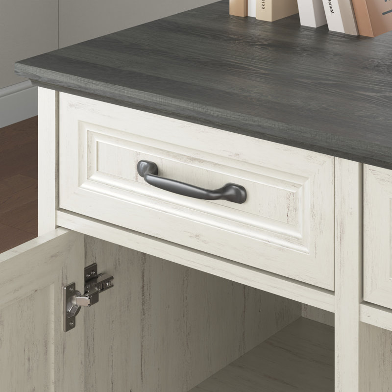 Bureau d'écriture avec tiroir, bureau de direction, classeur H 58 po Hava, Gris / Blanc