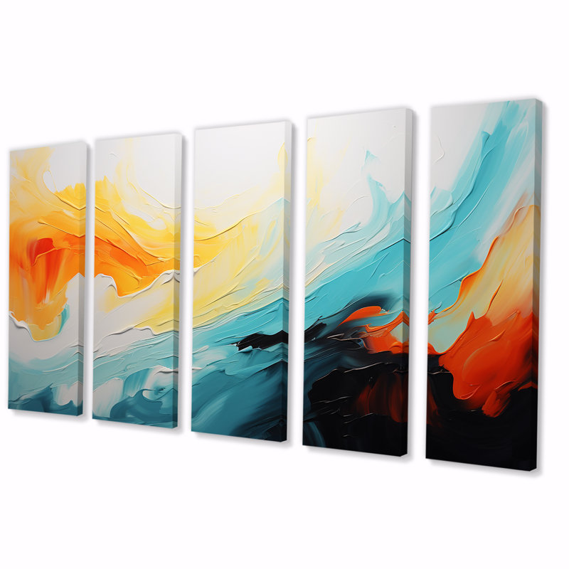 «Colorful Abstract Expression V» - peinture abstraite, art mural 5 pièces, H 32 po x l 80 po