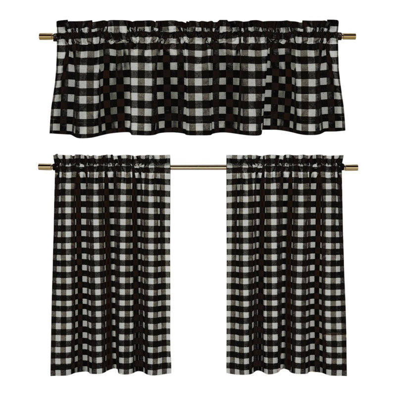Ensemble de cantonnière en coton vichy 3 pièces, Noir