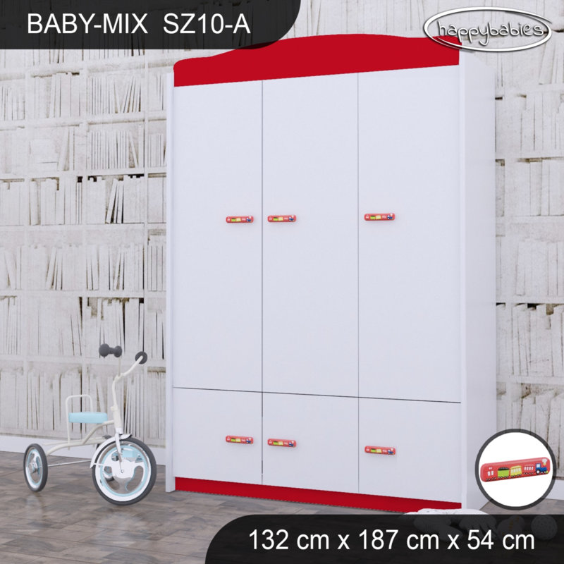 Baby 3 Door Wardrobe, Red/White/Red