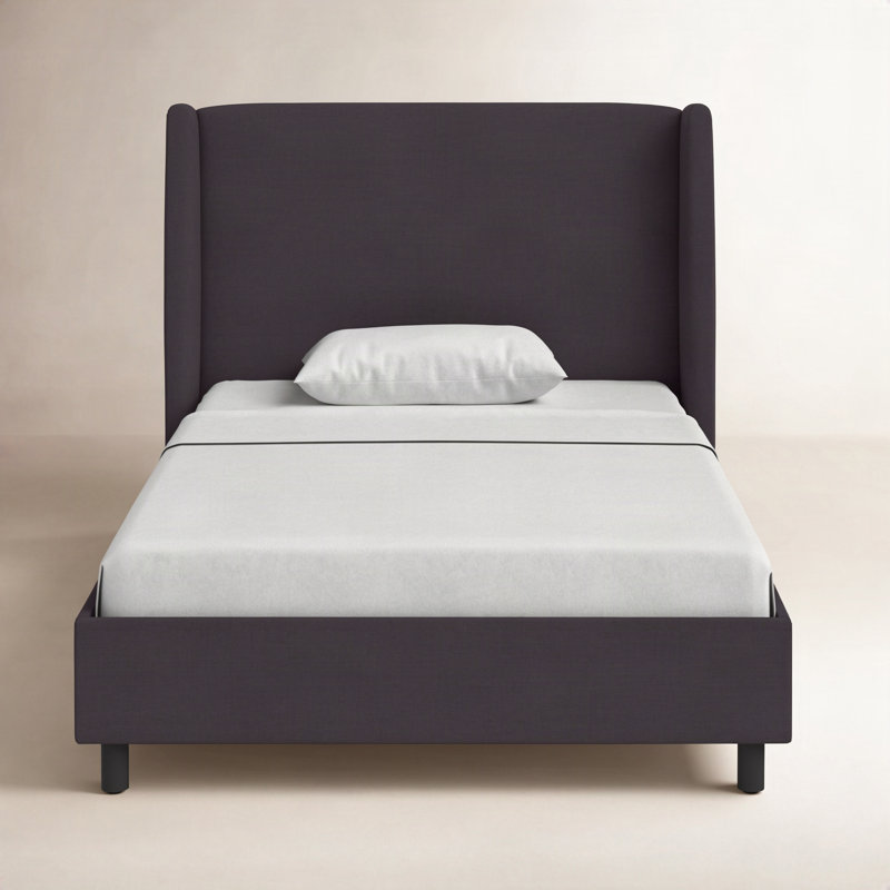 Tilly Upholstered Low Profile Platform Bed, Twin, Classic Black Linen