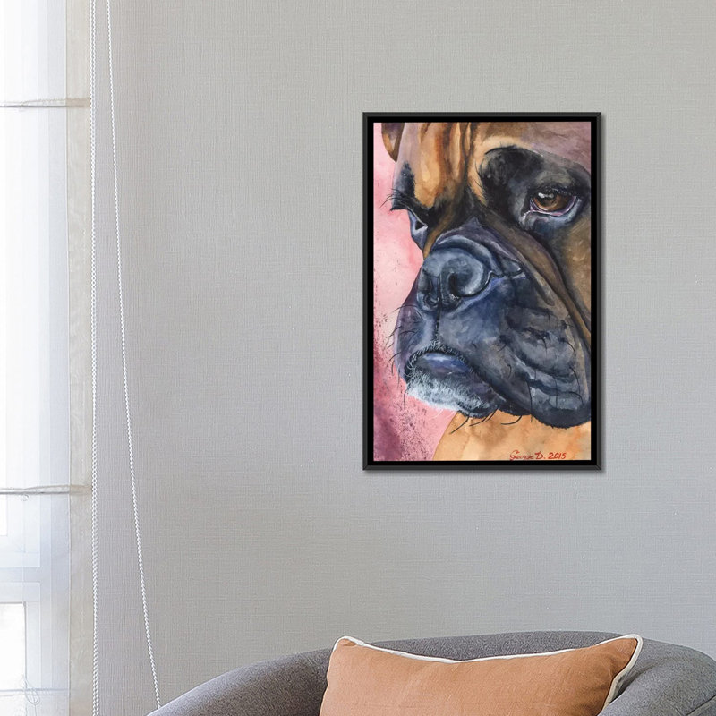 « boxer portrait », impression sur toile, H 26 po x l 18 po x P 1,5 po, Toile avec cadre noir, Pas de tapis