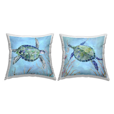 Ensemble de 2 coussins d'extérieur à imprimé abstrait Blue Ocean