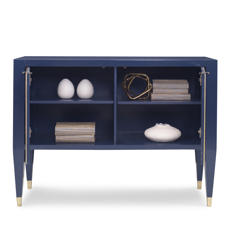 Cadet Blue and Gold Mindi Wood Accent Cabinet