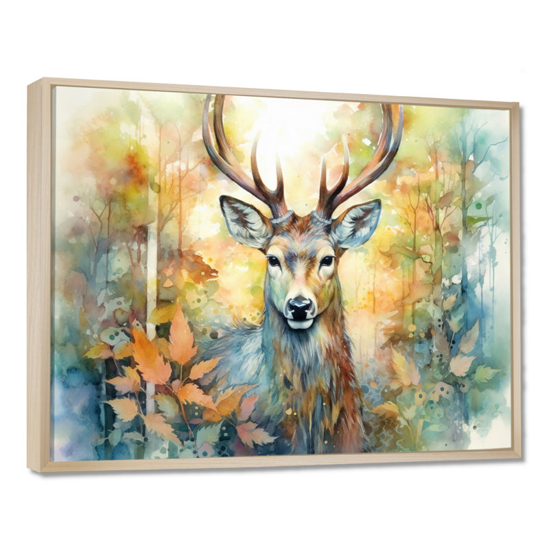 Deer Wonderers I - art mural cerf, H 12 po x l 20 po x P 1 po, Cadre flottant érable