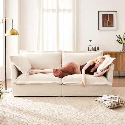 Modern Slipcovered 2-Seat Sofa Couches For Living Room, 2 Seater Sofa, Plain Chenille Deep Seat Sofa With Upholstered Cushion&Detachable Cover, Comfy
