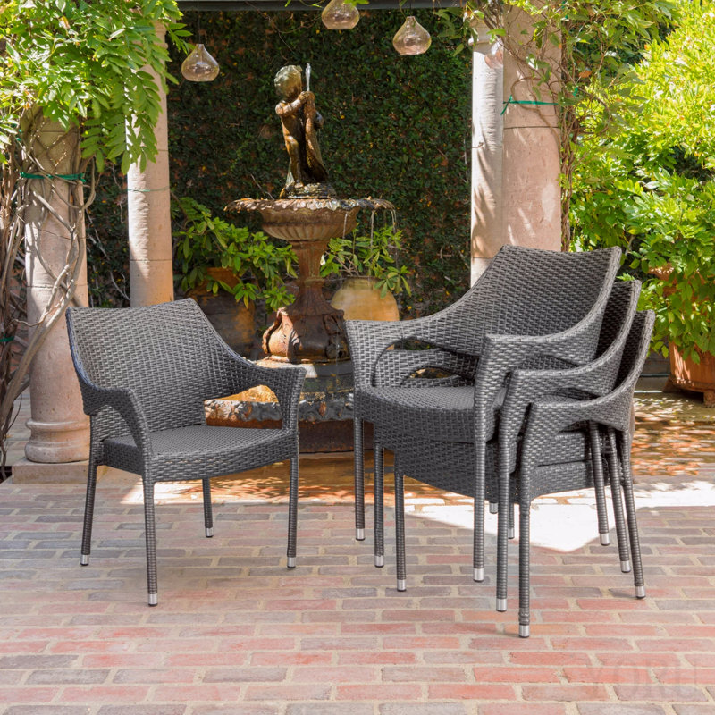 Fauteuil empilable en osier gris, 4 pièces