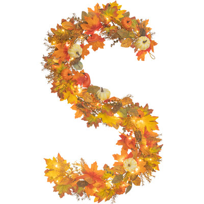 Fall Garland 6.5ft Lighted Greenery Operated LED Lights with Timer