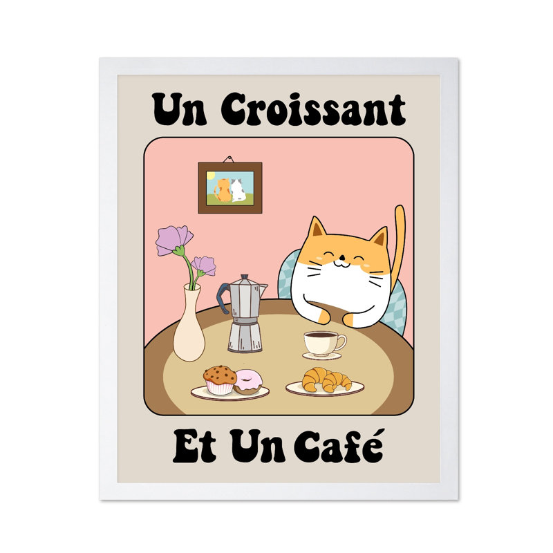Café et croissant n ° 2, Poster, White Framed, 08"H x 10"W