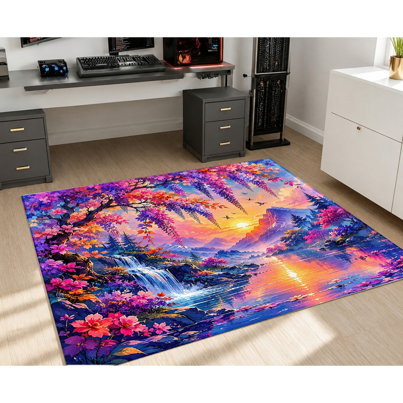 Tapis à motif floral Sunrise Waterfall, Rectangle 3 pi 11 po x 2 pi 7 po (120 x 80 cm)