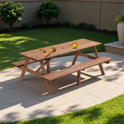 Outdoor Wooden Picnic Table with Integrated Benches for Group Gatherings and Relaxation by Arlmont & Co.
