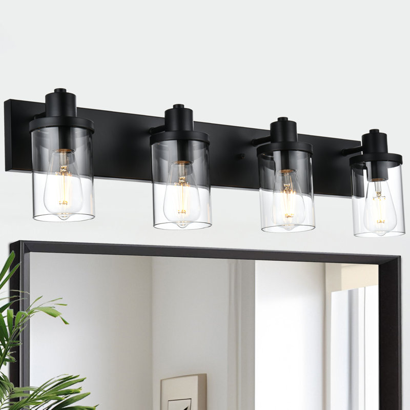  Matte Black Wall Sconces For Bathroom, Modern Vanity Light Fixtures Over Mirror, Bathroom Light Fixtures With Clear Glass Shade, E26 Wall Sconces For Living Room, Hallway