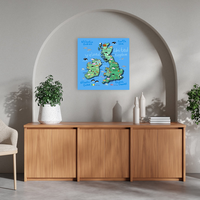 British Isles Animal Map Abstract Contemporary Landscape Nature Wall Art Print 1 Piece Wrapped Canvas Wall Art