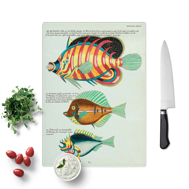 Glass East indies Fish Illustrations Xxxviii by Louis Renard Chopping Board, 39 cm W x 28.5 cm L