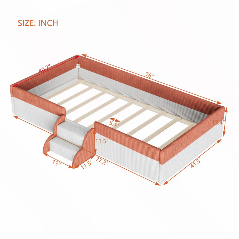 Upholstered Bed, Twin, Brown+White