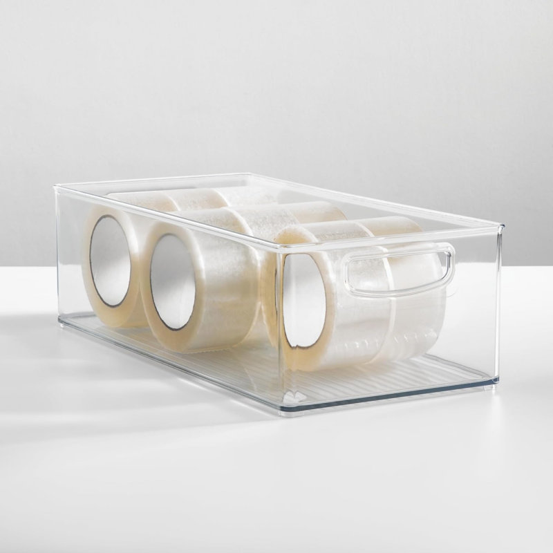 Plastic Stackable Pantry Bin Organizer Bin with Handles for Cabinets or Fridge Set of 4 Clear