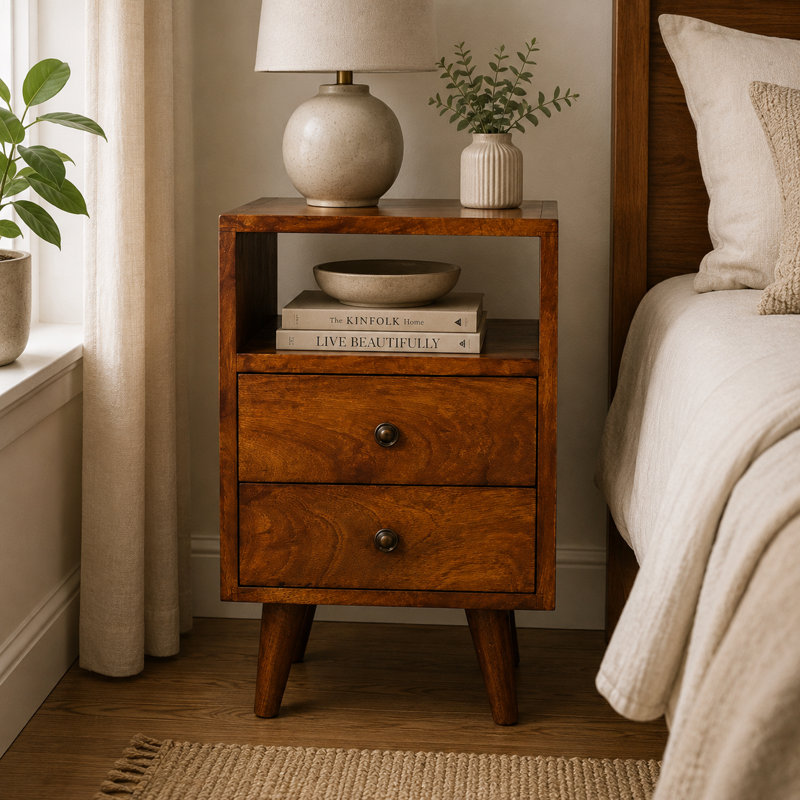 Botkins 30cm W Solid Wood Bedside Table