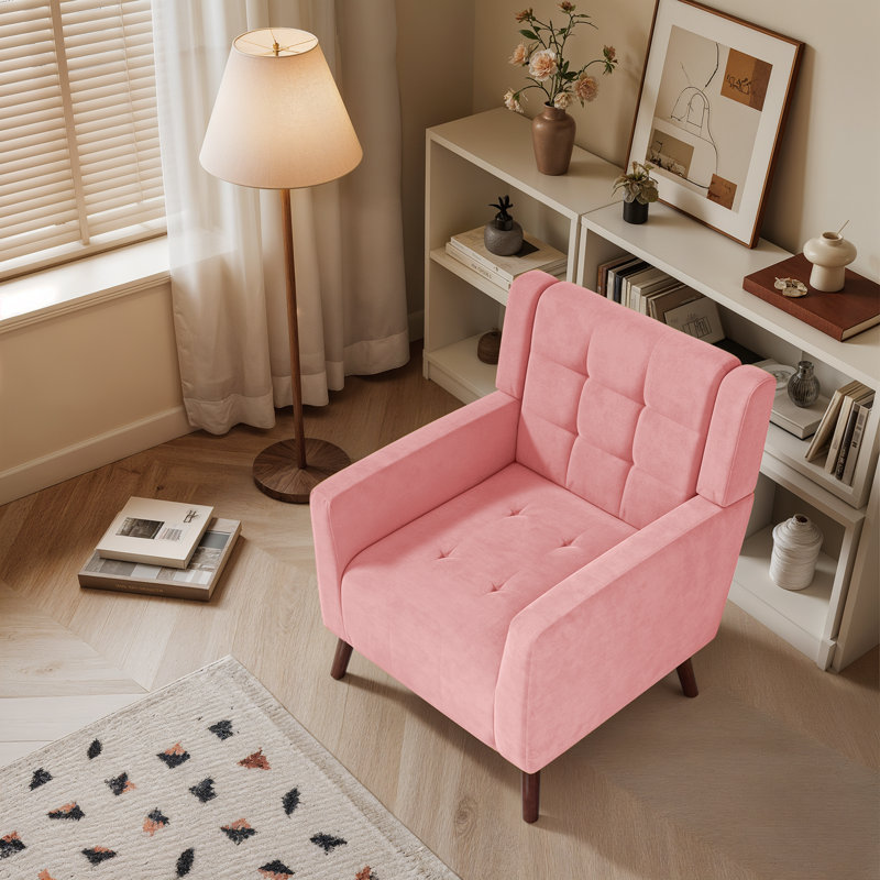 Fauteuil d'appoint avec coussins confortables Seleana, Coton rose / lin