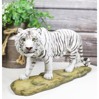 Prowling Fierce Leucistic Winter White Bengal Tiger Figurine 11.25" L