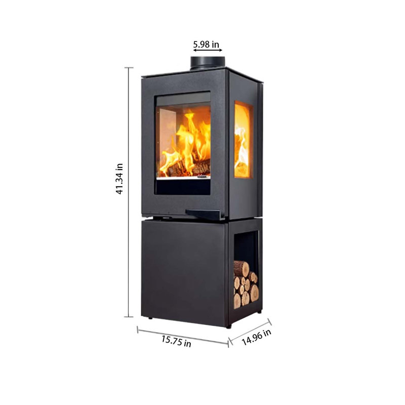Metal heating fireplace with three Windows