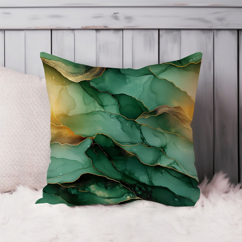 Abstract Green Marble Geode Pattern - XI Modern Throw Pillow Cover, 20x20