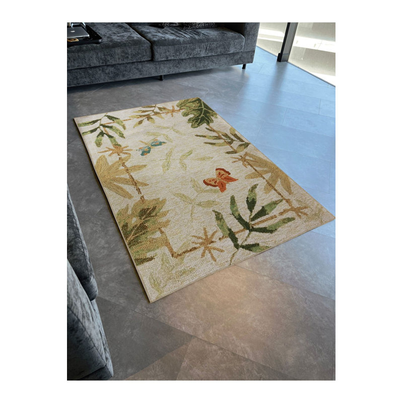 Tapis décoratif lavable à la machine Leaf and Butterfly, Rectangle 3 pi 3 po x 4 pi 11 po