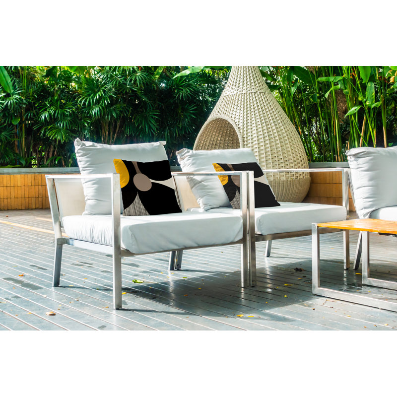 Lara Spun Polyester Indoor/Outdoor Throw Pillow, Yellow/Off White, 19" x 19"