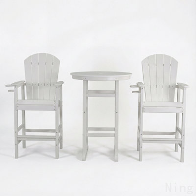 Ensemble de bar d'extérieur en PEHD 3 pièces avec trou pour parasol pour terrasse, balcon, bord de piscine et bord de mer