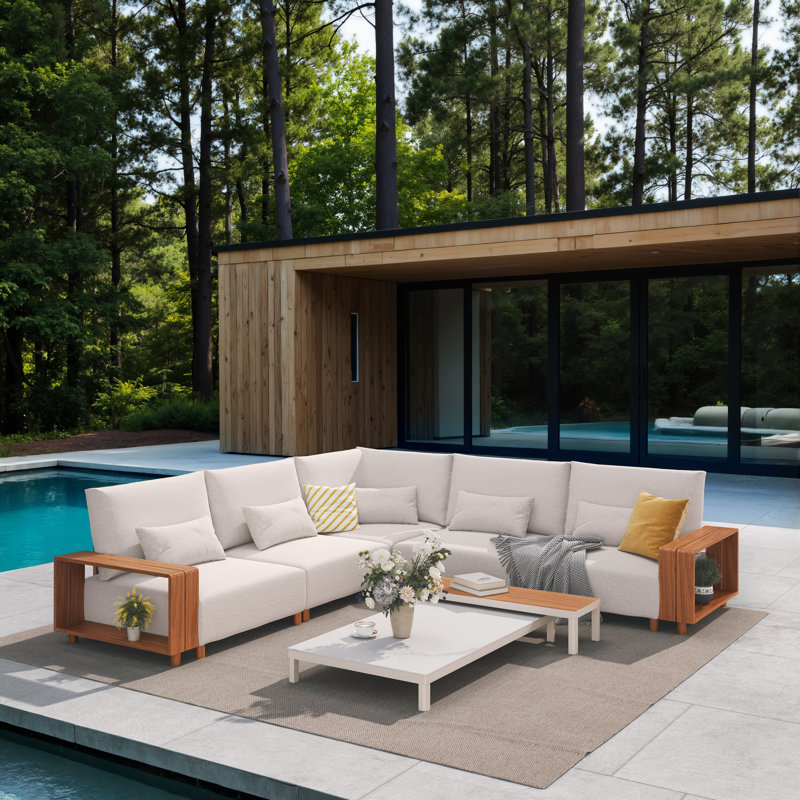 Ensemble de canapé modulaire d'extérieur en aluminium avec coussins en oléfine 7 pièces Yanali