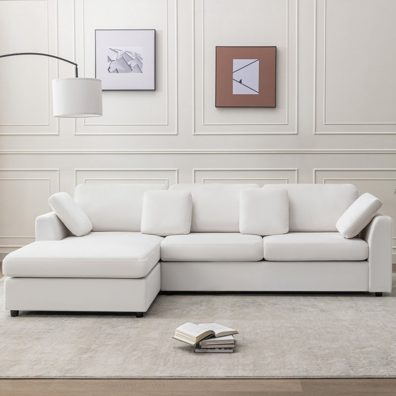 Wauseon 2 - Piece 108.7" Upholstered L Shape Sofa with Convertible Chaise, White Polyester Blend