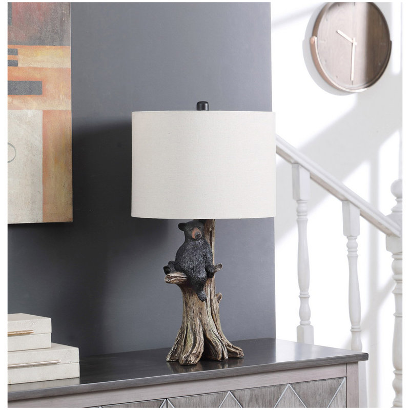 24.75" In Black Bear On A Tree Polyresin Table Lamp