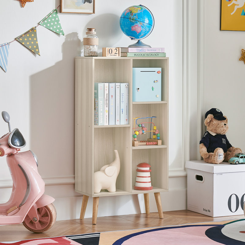 5 Cube Bookshelf 3-Tier Bookcase With Legs,Book Shelf Cute Storage Organizer,Free Standing Open Toy Shelves Wood Bookshelves,Display Bookcases For Bedroom,Living Room