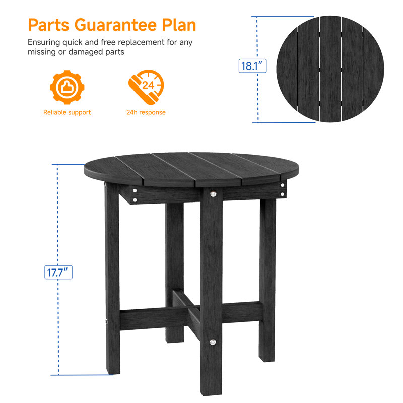 Petite table d'appoint ronde en PEHD pour l'extérieur, table de bout pour terrasse, Noir