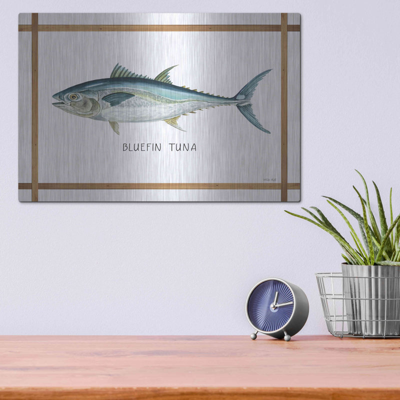 Beachcrest Home 'Bluefin Tuna on White' by Cindy Jacobs, Metal Wall Art, 12" H x 16" W