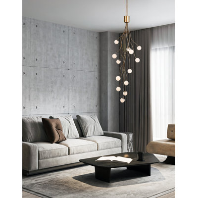 Eurofase Athena, Chandelier, 13-light, 28", Matte Black, Opal Etched Glass In Gold