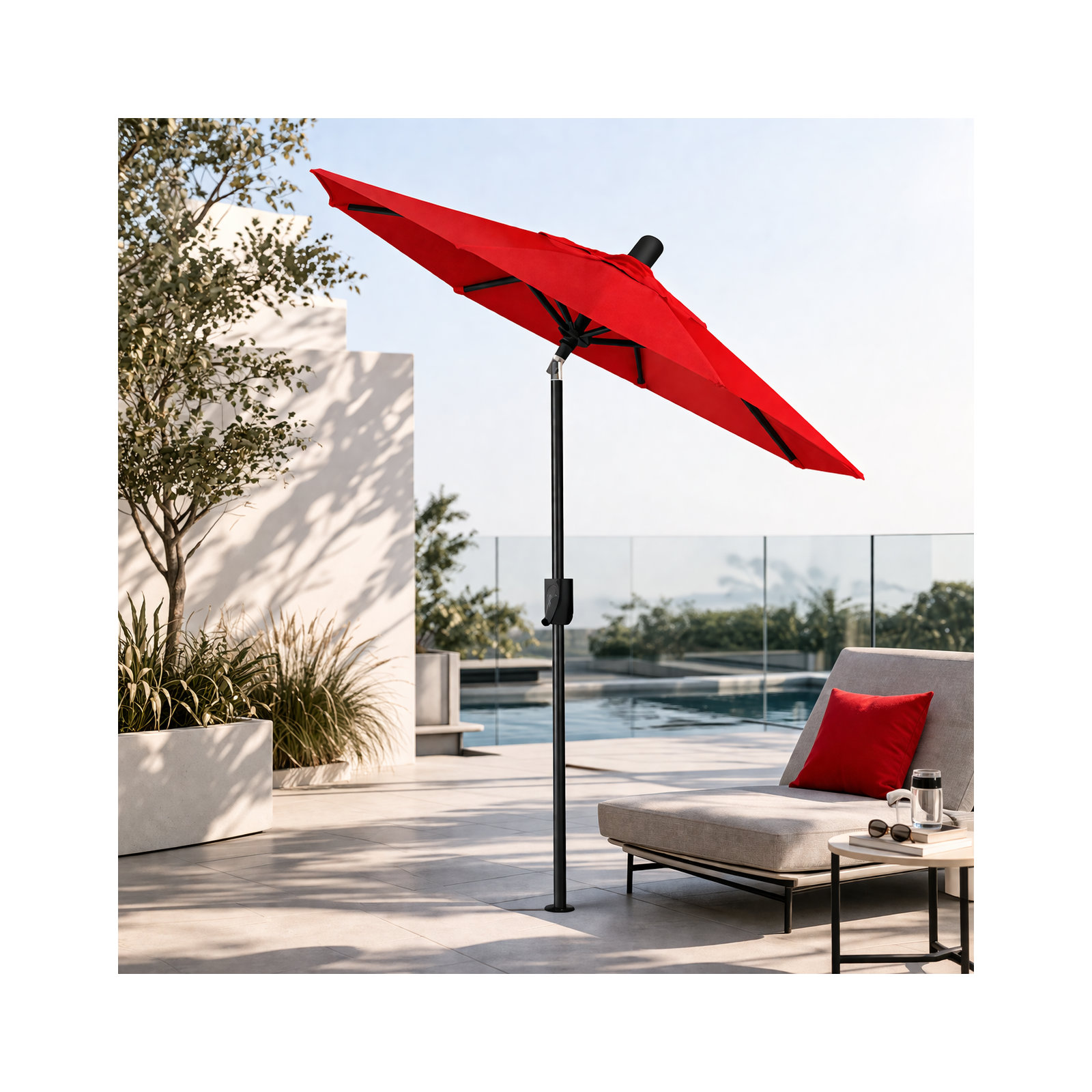 Natalie 74.5'' Outdoor Umbrella, Black Sapphire, Canvas Jockey Red