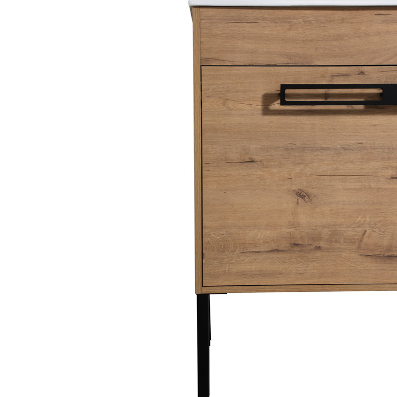 Meuble-lavabo de 30 po avec mécanisme de fermeture en douceur et poignée en métal 2 portes, Naturel