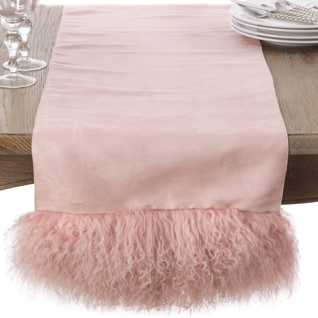 Mongolian Lamb Wool Fur Trim Elegant Table Runner Saro 