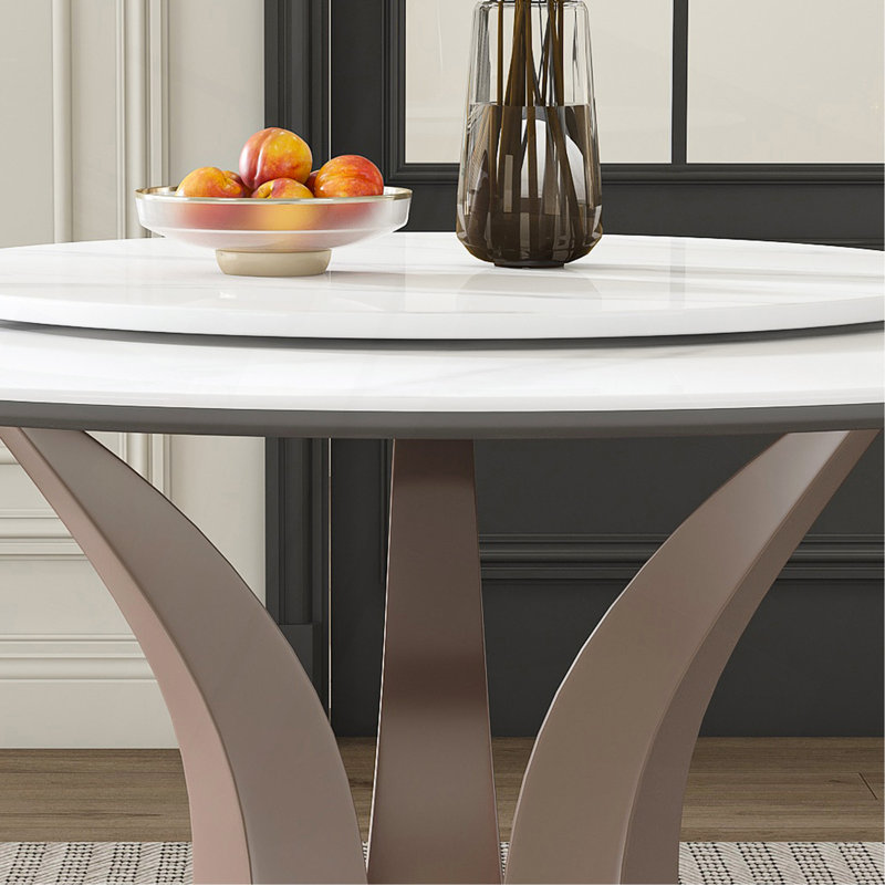 Table de salle à manger ronde de 53 po avec plateau tournant - Plateau en pierre frittée résistant aux rayures et à la chaleur pour la cuisine et le restaurant