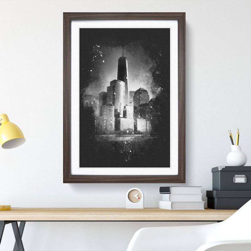 Freedom Tower In New York City - Single Picture Frame Painting on MDF, Walnut Framed, 87cm H x 62cm W x 2cm D