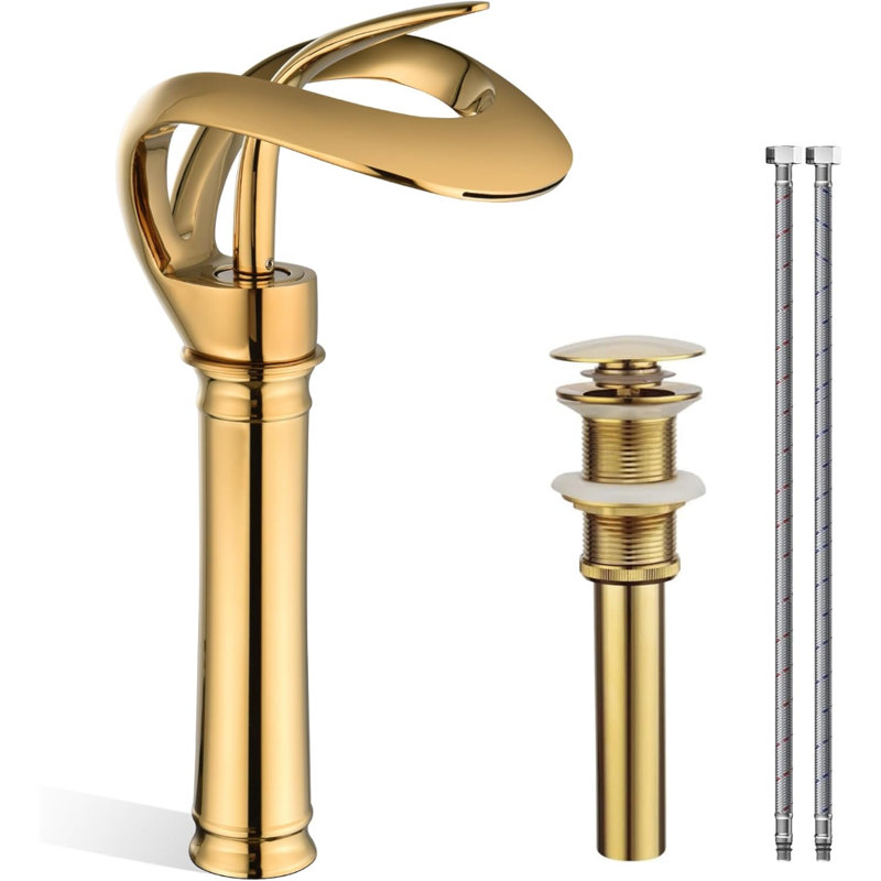 Elegant Tall Bathroom Sink Faucet Single Hole, Waterfall Vessel Sink Faucet Solid Brass,Single Handle Bowl Sink Faucet With Pop Up Drian Supply Line (Tall)
