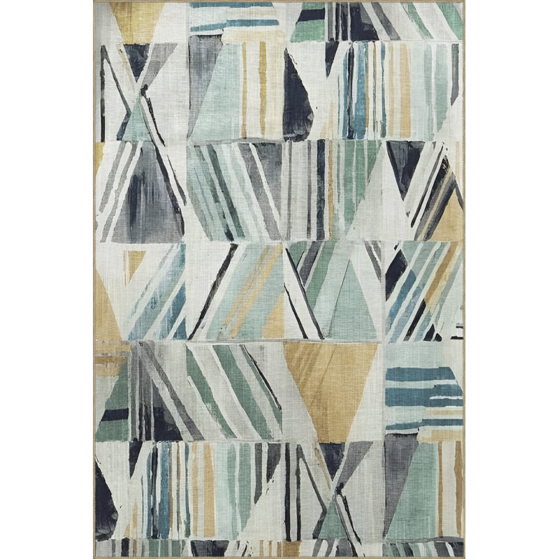 Multi-Colored Line Geometric Shape Patterned Modern Decorative Rug, Rectangle 5'1.02" x 7'6.55"