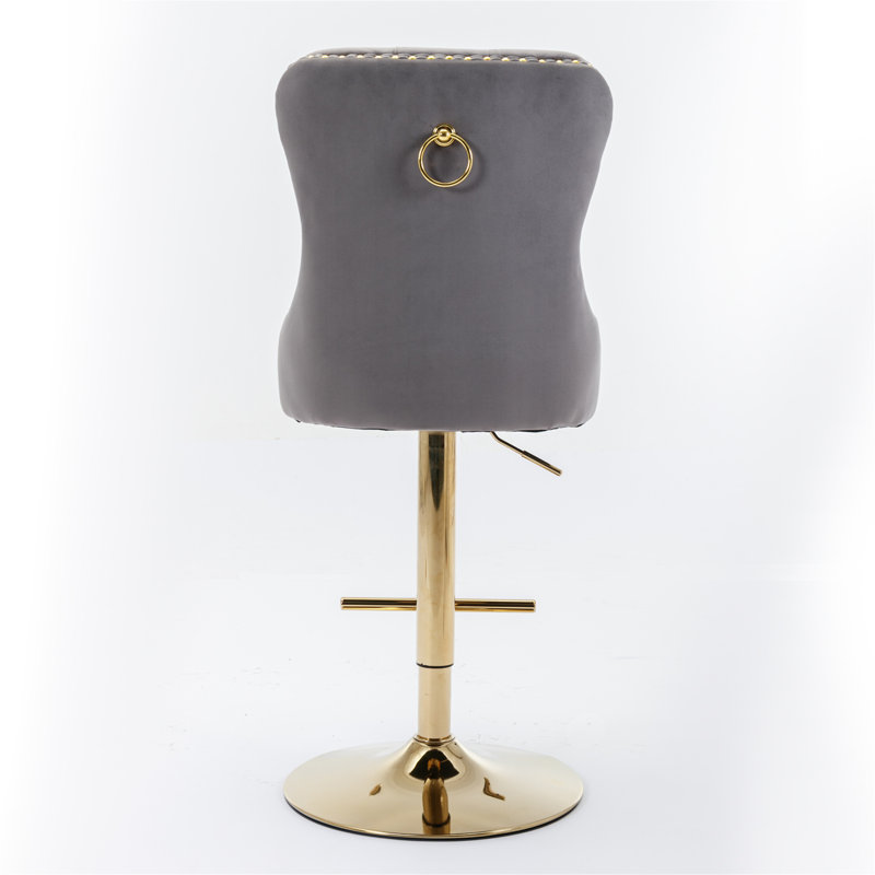 Swivel Bar Stools Set, Counter Height Bar Stools,Adjustable Bar Stools 24" To 32", Velvet Bar Stools With Backs Tufted For Kitchen Island