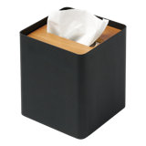 Yamazaki Home Square Reusable Tissue Box Cover Metal Container Case With Natural Wooden Lid,, Steel