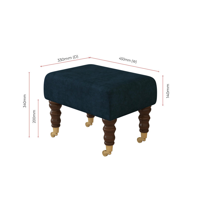 Autryville Wood Caster Leg - Fabric, Mahogany, Indigo Dark Blue, Velvet