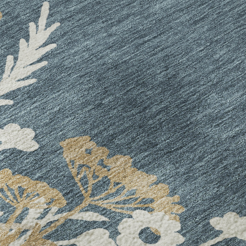 Tapis floral lavable à la machine de qualité supérieure Mayfield AMF2334, Denim, 2 pi 6 po x 3 pi 10 po