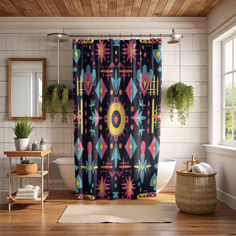 Bright Western Designs - 1 Piece Standard Shower Curtain, 74"H x 71"W