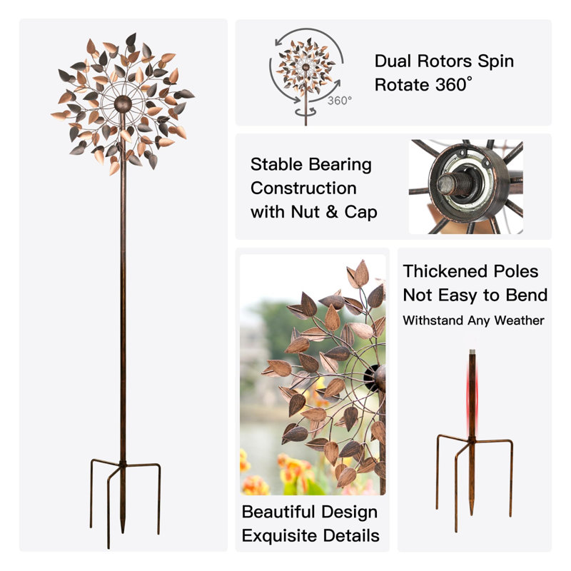 Large Outdoor Metal Wind Spinners, 360 Degrees Swivel Wind Sculpture Yard Art Decor For Patio, Lawn & Garden 66 * 15.8 Inches.