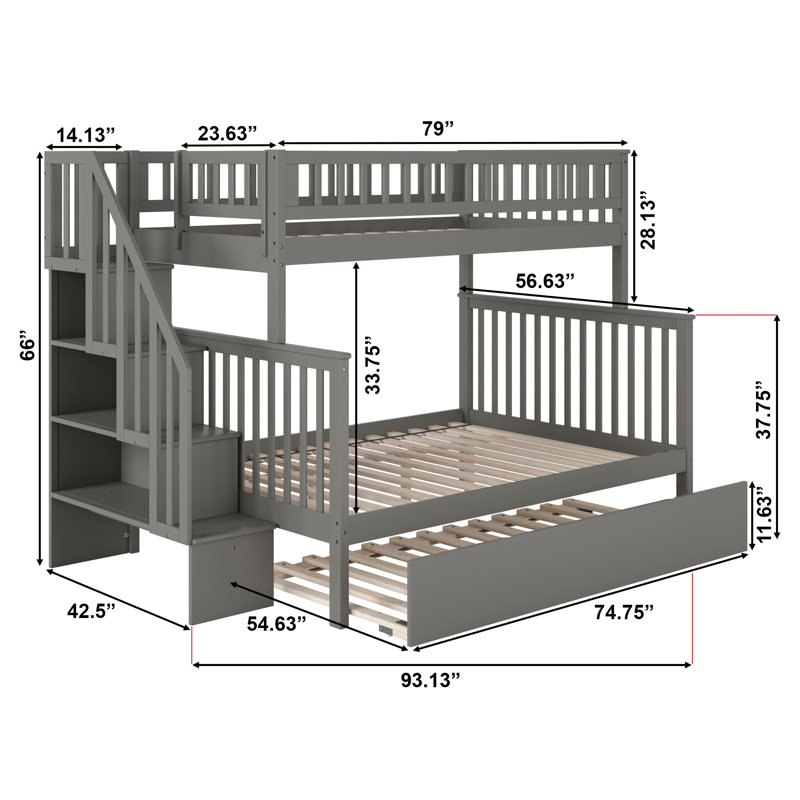 Lit superposé avec lit gigogne Nala Kids, Simple sur double, Gris