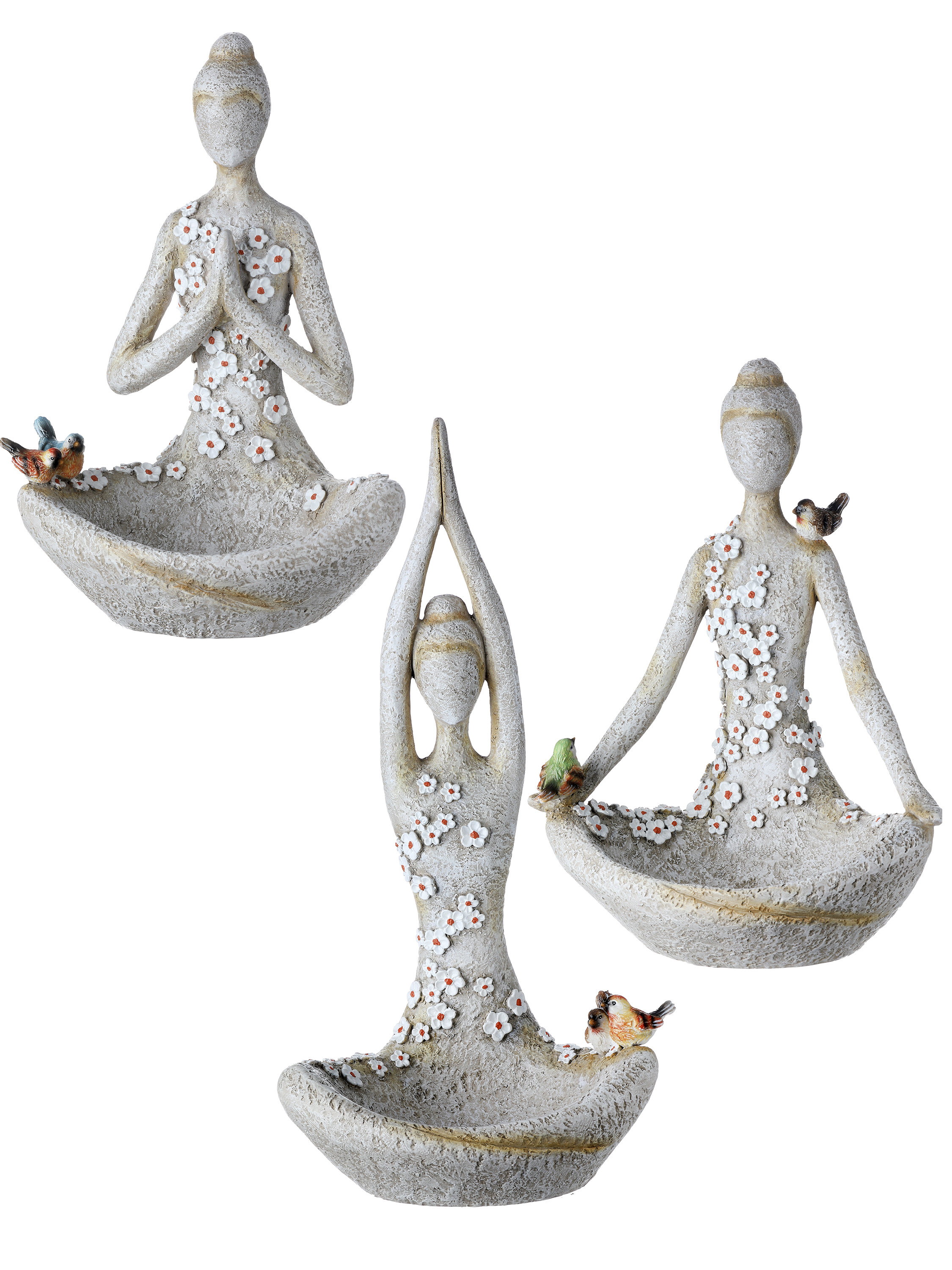 Stone Garden See Hear Speak No Evil Rabbit Bird Bath Feeder 